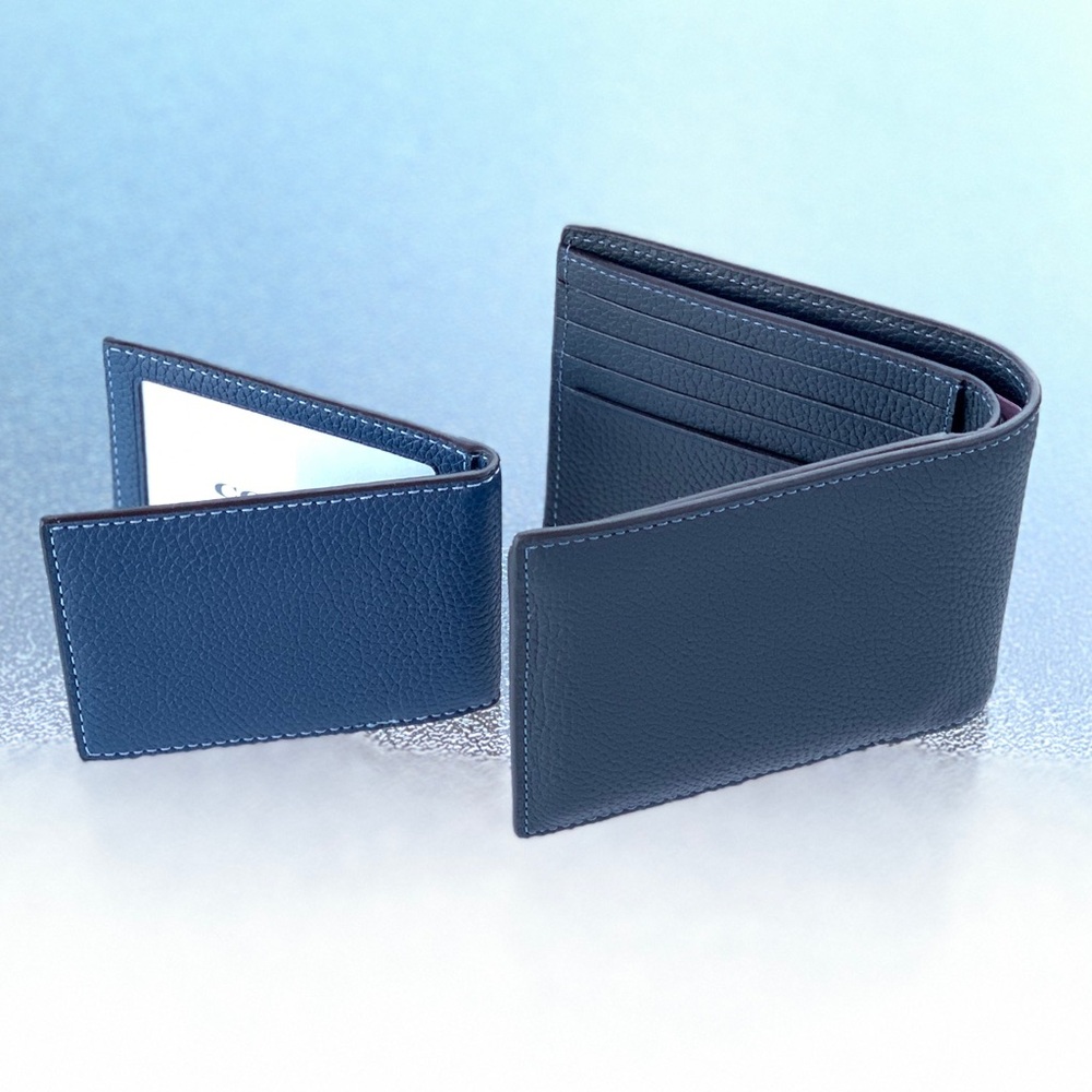 COACH 3-In-1 Midnight Navy/Deep Blue Bifold Billfold Wallet - Picture 4 of 6